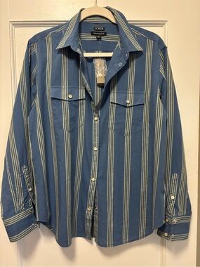 J.Crew Blue and tan Striped snap-Up Shirt